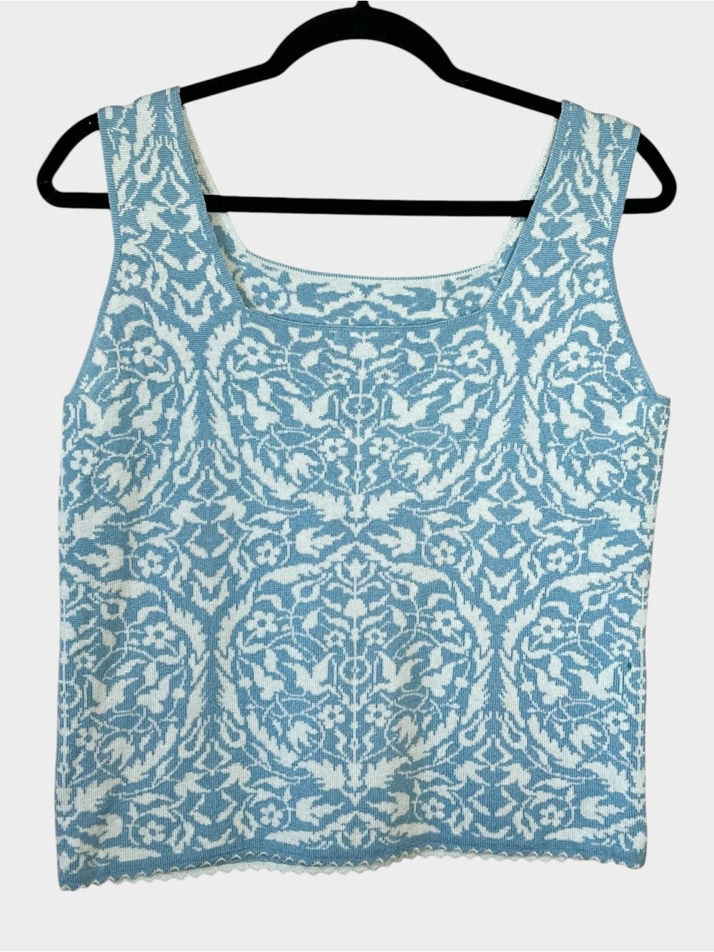 OLEANA Norway blue & white wool silk knit tank top Scandinavian luxury Size XL - Picture 3 of 5